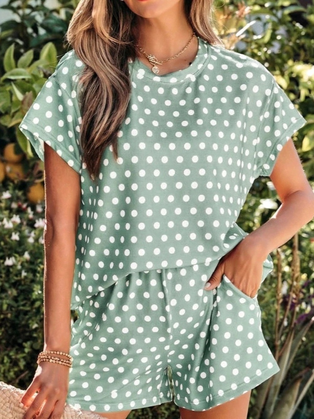 Green & White Polka Dot Short Set NWT